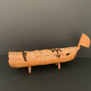 Vintage Chinese / Japanese Carved Wood Treen Row Boat - 32cm