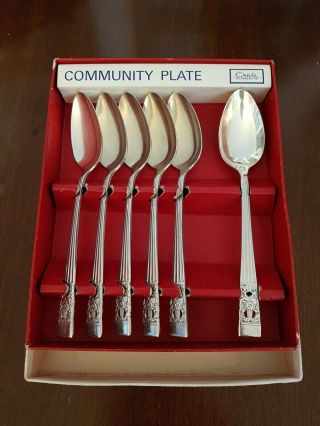Vintage Set Six Epns Community Plate Dessert Spoons Hampton Court Pattern