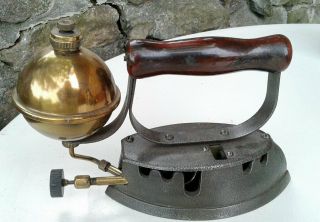 Antique Gas Sad Iron With Brass Tank Primitive