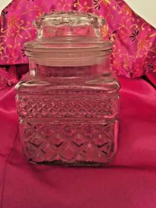 Vintage Pressed Glass Decorative Jar W Lid - - Empty - For Q - Tips,  Cotton,  Candy,  Etc
