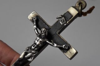 ⭐ Antique Crucifix,  Religious Cross,  Christ - Silvered Metal,  Pendant ⭐