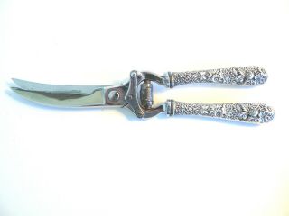 Vintage Kirk & Son Sterling Silver Repousse Handles Meat Or Poultry Shears