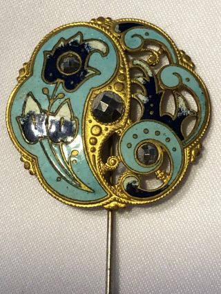 Antique French Champleve Enamel Steel Cuts Pierced Gilted Pin Button