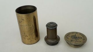 Antique Watson & Sons Ltd 2/3 " Brass Microscope Objective Lens With Cannister