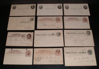 Lqqk 12 Antique 1800s/1900s U.  S.  Letter Postal Cards,  Me. ,  Ind. ,  Oh. ,  Pa. ,  Mo.