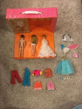 Vintage Dawn Doll Case And 3 Dolls And Clothing Shoes 2