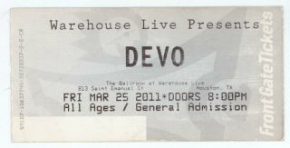 Rare Devo 3/25/11 Houston Tx Warehouse Live Concert Ticket Stub