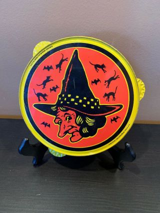 Rare Vintage Halloween Witch Tambourine Noisemaker Toy By Kirchhof 6 1/4 “