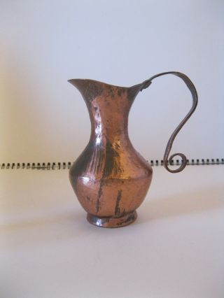 Antiqued Hammered Copper Pitcher 5.  5 " Tall Artisan Made Rivet Attached Handle