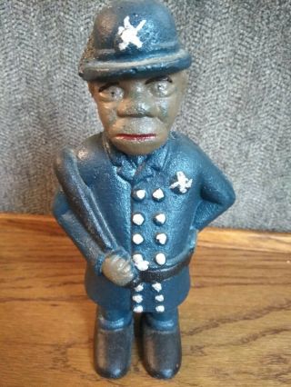 Black African American Keystone Cop Antique Cast Iron Bank