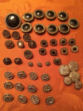 38 Vintage Antique Metal,  Victorian,  Steel Cut,  Glass Buttons 3/8 " - 1 1/4