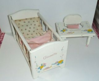 Vintage Vogue Ginnette Doll Crib And Baby Chair Strombecker Wood
