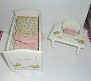 Vintage Vogue Ginnette doll crib and baby chair strombecker wood 2