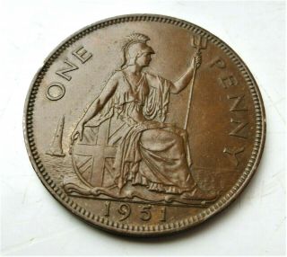 1951 George V Penny,  Rare,  Key Date Coin (lustre Traces)