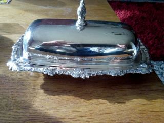 Vintage Silver Plated Butter Dish Ornate With Glass Star Cut Liner English