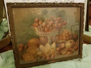 Vintage Picture Of Fruit Very Old Frame Glass Antique