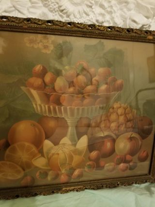 Vintage Picture of fruit very old frame glass Antique 2