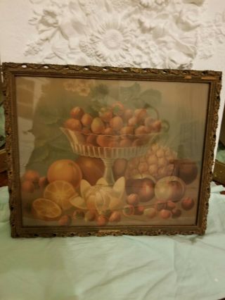 Vintage Picture of fruit very old frame glass Antique 3