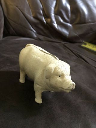 Antique Cast Iron Pig Bank 4.  5” Great Christmas Present Awesome Old Piggy Bank