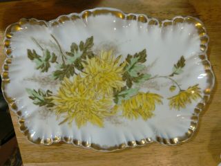 C.  1900 Antique Limoges France Hand Painted Platter Gourgous Yellow Mums 12 " X 8 "