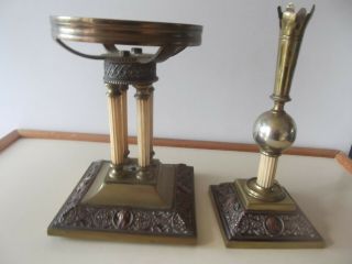 Vintage Antique Brass Table Centrepiece With Matching Eperge Stands Lamp Bases