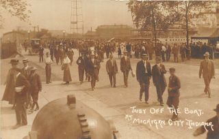 Antique Rppc Photo Michigan City Indiana Waterfront Just Off The Boat 1900 