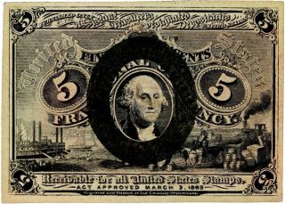 1863 Us Fractional Currency 5 Cent Note Very Crisp Rare This