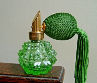 Antique Devilbiss Green Glass Perfume Atomizer Bottle Czechoslovakia -
