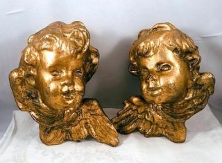 Antique Carved & Gilded Angel Cherub Putti Head Pediments N/r