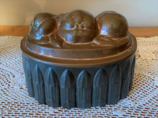 Antique Victorian Copper Tin Jelly Pudding Mold With Fruit Design