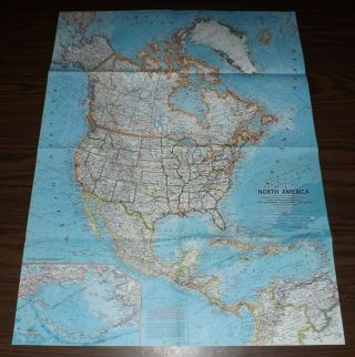 Vintage 1964 Wall Map Of North America U.  S.  A.  Size 19 " X 25 " Teachers Aid