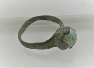 Circa 1000ad Viking Era Nordic Bronze Ring With Stone Inset Wearable