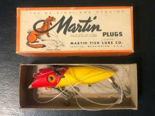 Vintage Martin Plugs Fish Lure Yellow Red Head