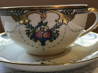 Vtg Noritake " Ivory " Cup & Saucer Made In Japan Fruit,  Flowers & Gold - Rare