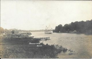 Saugatuck,  Mi - Rare View Of Waterfront And Steamer On River - Pavilion C.  1910