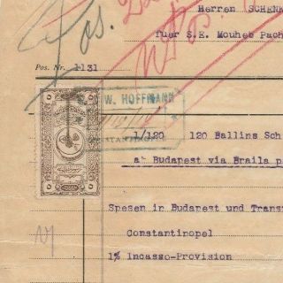 Turkey Rare Ottoman Store Invoice Constantinople Tied Revenues 5,  20para 1918