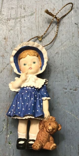 Vintage 1995 Effanbee Patsy In Blue With Bear Christmas Ornament