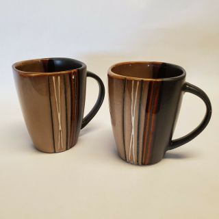 Hometrends Bazaar 16oz Coffee/tea Mugs Brown White Tan Stripe Set Of 2