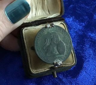 Rare Unique Antique Arts & Crafts Silver,  9ct Gold Sapphire & Diamond Coin Ring