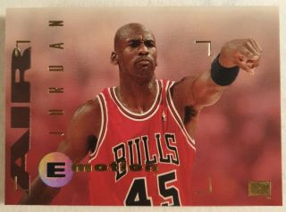 1994 - 95 Skybox Emotion Michael Jordan Rare Premium Card 100 Wearing Jersey 45