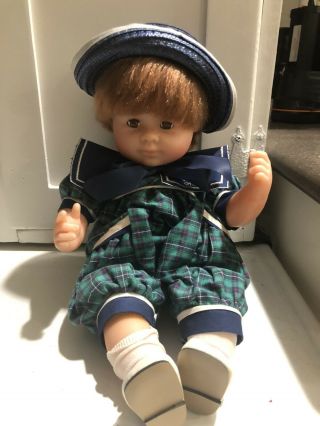 Corolle France Doll Vintage Boy In Plaid 14” Tall