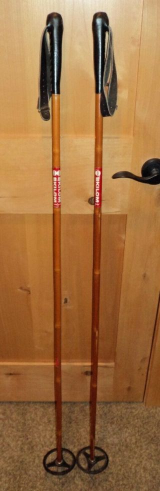 Skilom Bamboo Nordic Cross Country 51 Inch 130 Cm Ski Poles Leather Straps Vguc