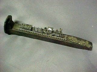 Vintage / Antique Railroad Nail Spike With Little Pewter Train On Top Vgc E