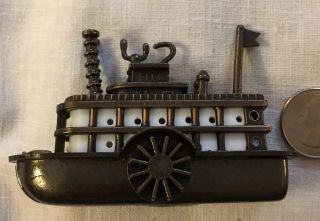 Vintage Die - Cast Metal Miniature Tug Boat Pencil Sharpener Antique Finish