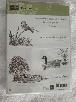 Stampin Up Moon Lake - Boat Tree Duck Pheasant Branch Rubber Stamp Rare