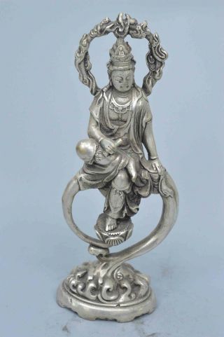 Collectable Handwork Decor Miao Silver Carve Temple Buddha Exorcism Tibet Statue
