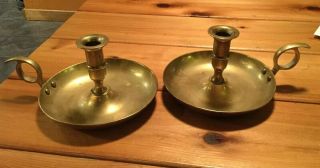 Vintage Antique Brass Traveling Nautical Candleholders With Handles 6” Across