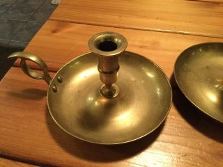 Vintage Antique Brass Traveling Nautical Candleholders With Handles 6” Across 2