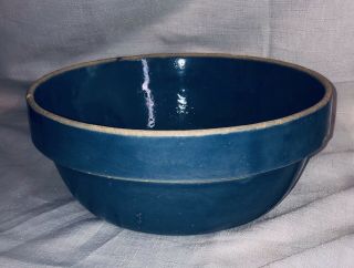 Antique Western Monmouth Pottery Stoneware Mixing Bowl Blue Illinois Milk Pan