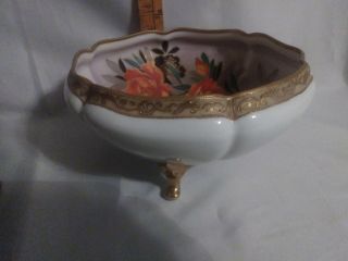 Antique Morimura Bros Nippon Hand Painted Footed Bowl Gold Moriage Edge